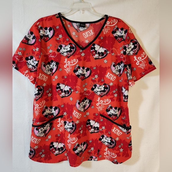 Disney Mickey and Minnie Love Scrub Top Women's Size Large‎ - Picture 1 of 9
